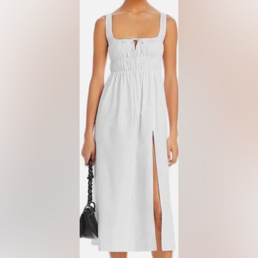 Bloomingdale’s Aqua white Sundress with split Dress